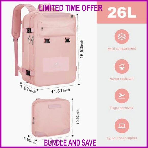 26L Travel Backpack with Laptop Compartment & Shoe Storage, Waterproof - Picture 7 of 7